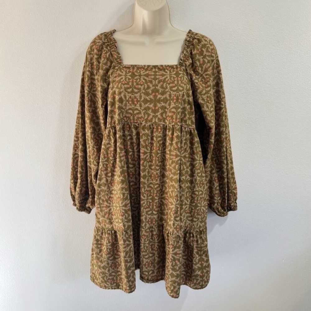 Universal Thread Shirt Dress S Prairie Babydoll Tiered Boho Peasant Brown